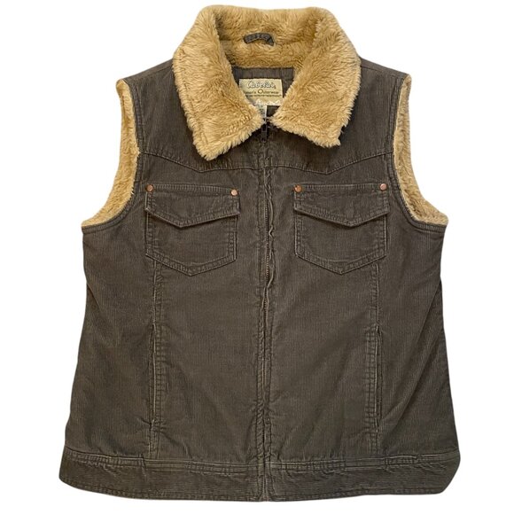 Cabela’s Corduroy Sherpa Trucker Vest Olive Chore Barn Ranch Utility Western-L - Picture 1 of 16